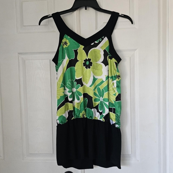 Y2K green abstract floral sleeveless blouse - Picture 2 of 3